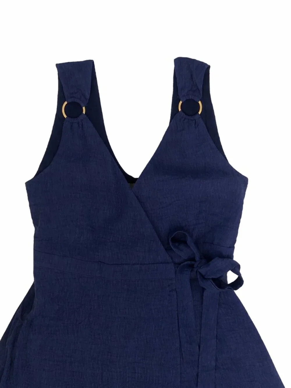 Joh Apparel Navy Blue Wrap Dress Women Sleeveless V-Neck Midi Tie Waist S M L - Picture 3 of 8